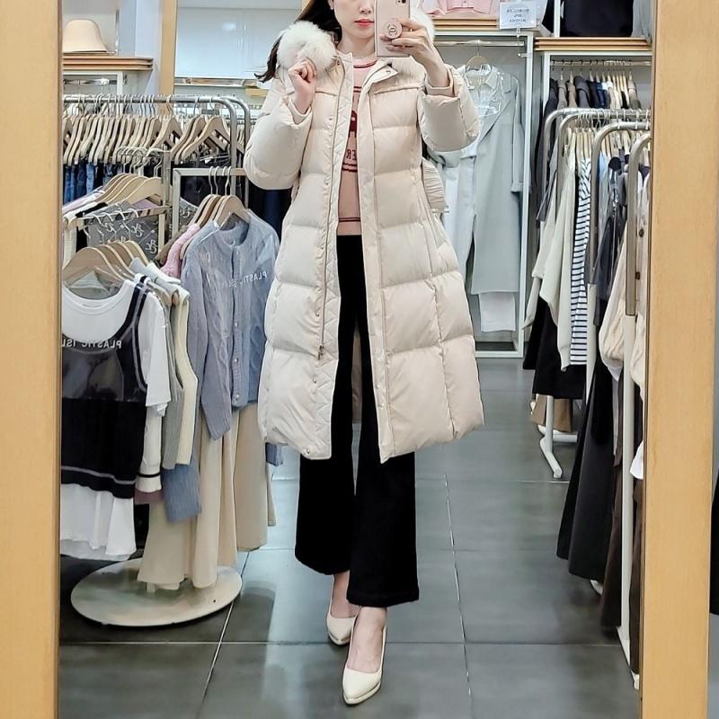 폭스퍼 벨티드 구스다운 롱 패딩 점퍼
