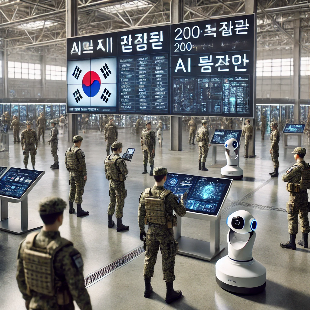 군 복무 제도 개선과 AI 병사 도입을 설명하는 한국 군인들.