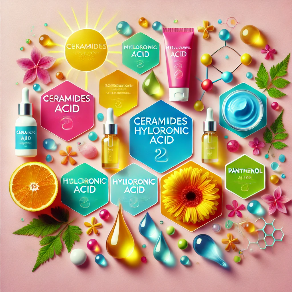 세라마이드, 히알루론산, 판테놀 성분이 포함된 스킨케어 제품