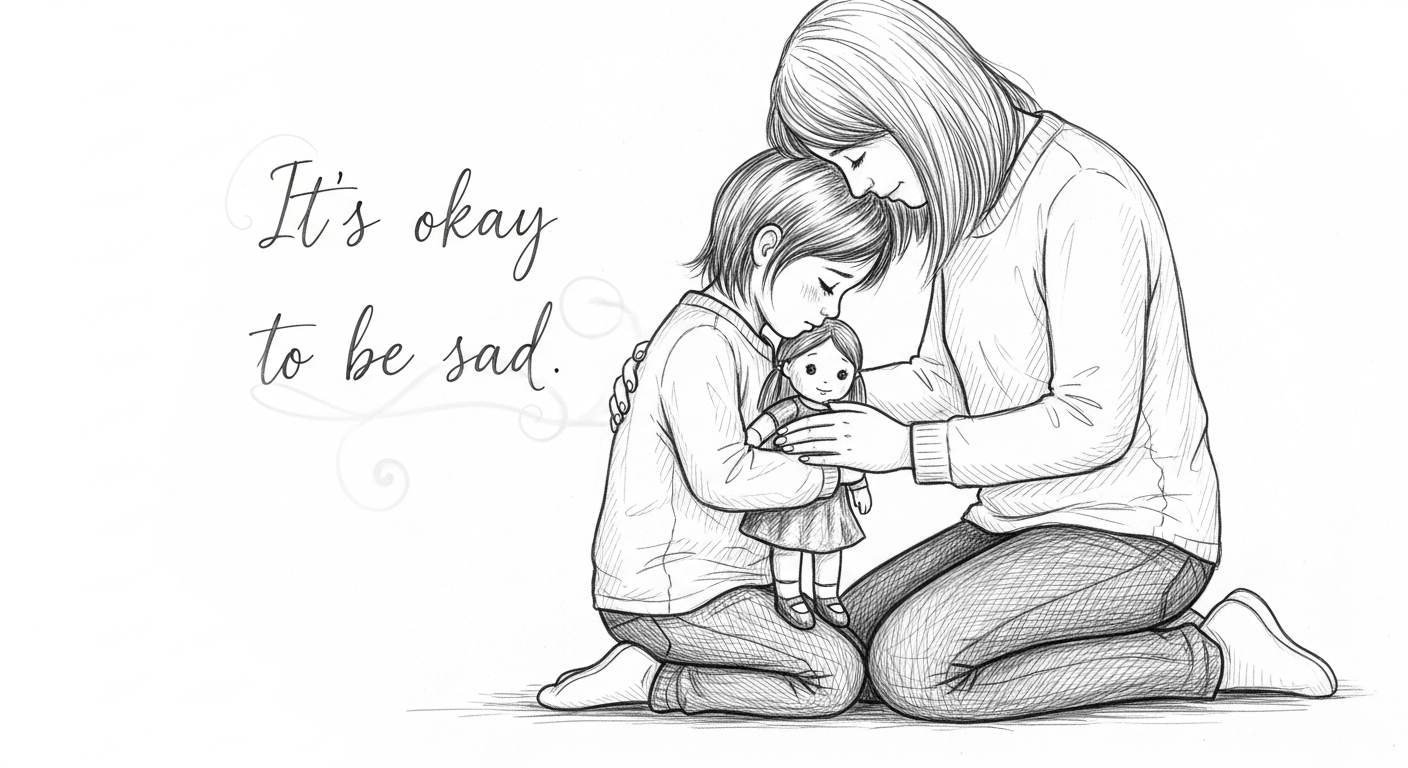 슬퍼하는 아이를 안아주며 공감하는 부모