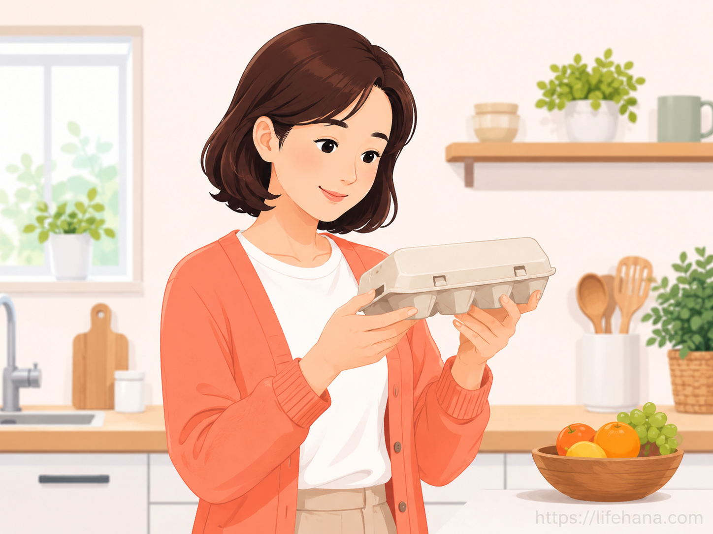 냉장고 속 유통기한이 지난 계란 팩을 들고 고민하는 모습의 인포그래픽