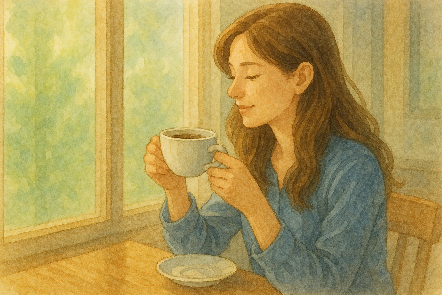 창가에서의 조용한 커피 시간