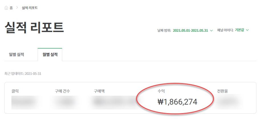 지난달 워드프레스 블로그 수익