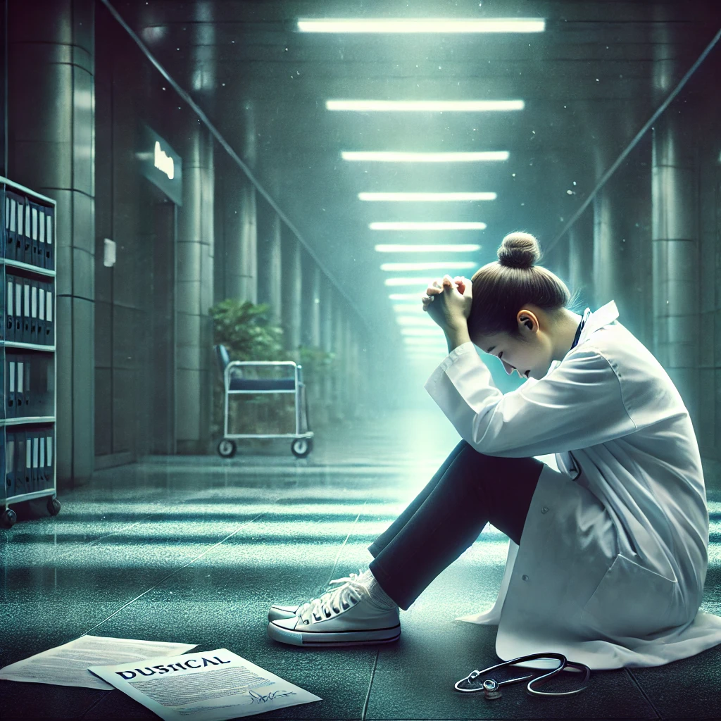 이 사진은 AI로 제작한 사진으로 좌절하는 의사의 이미지 입니다.
