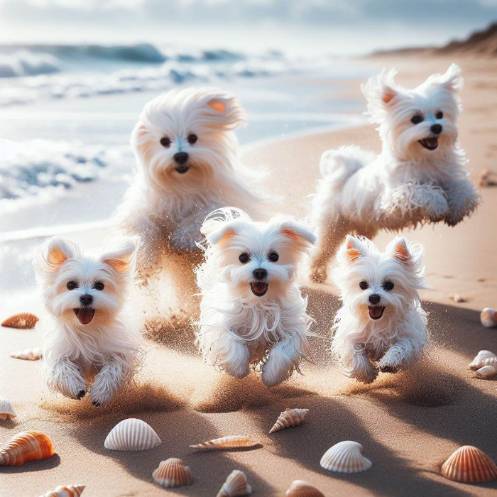 질투 많은 무릎 강아지 말티즈(Maltese) 바닷가 산책