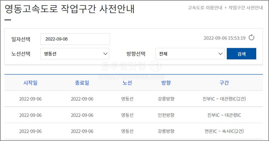 영동고속도로 작업구간