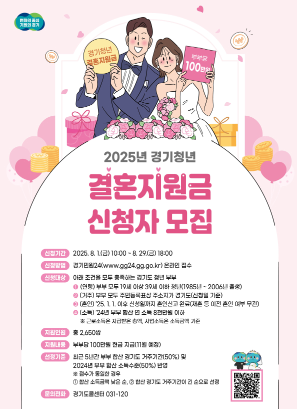 경기도 청년 결혼지원금 100만원 지급 (조건, 신청방법, 주의사항)