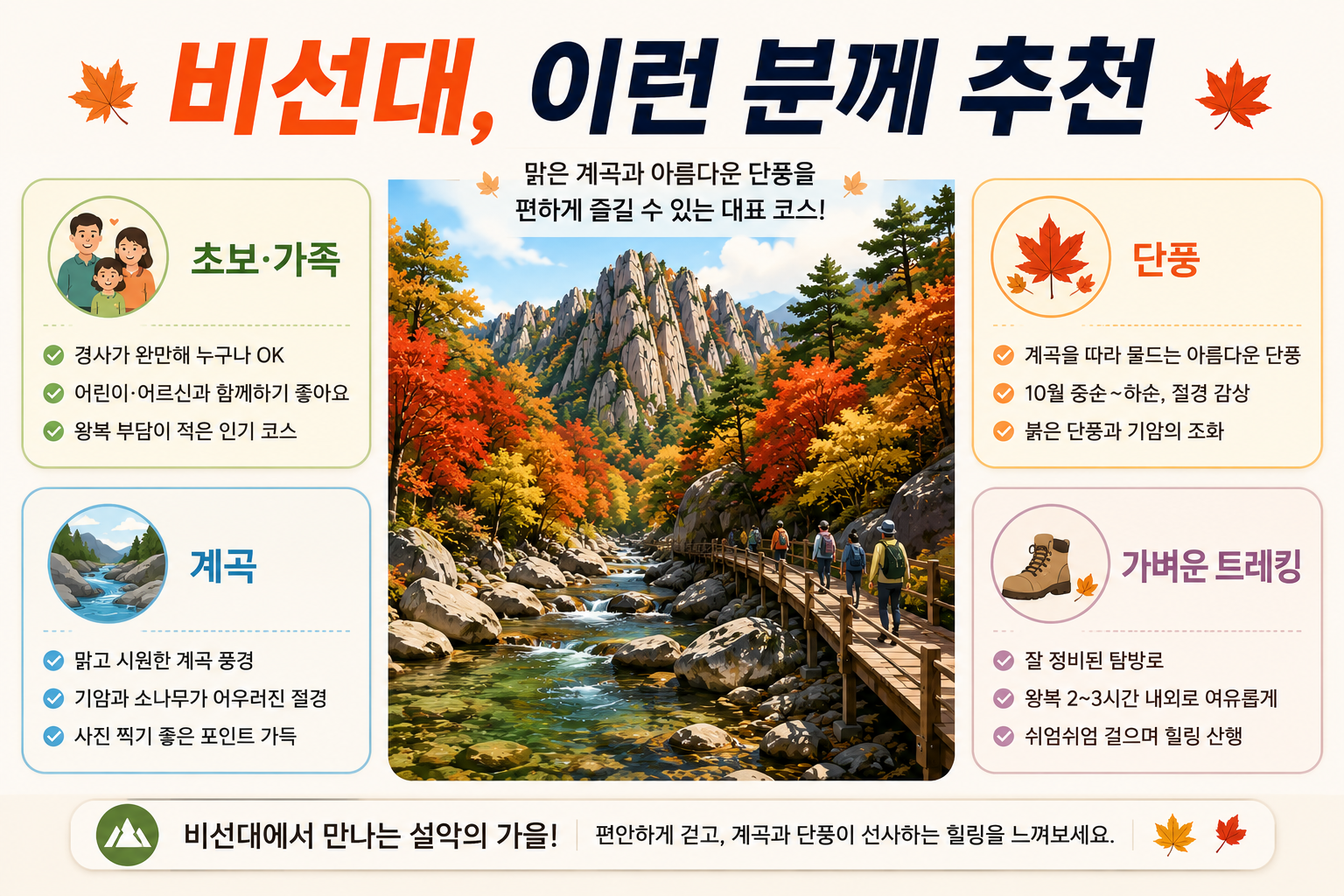 설악산 비선대 초보 가족 단풍 트레킹 특징