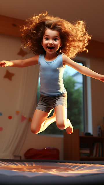 여자아이가-트럼폴린에서-뛰고-있습니다.