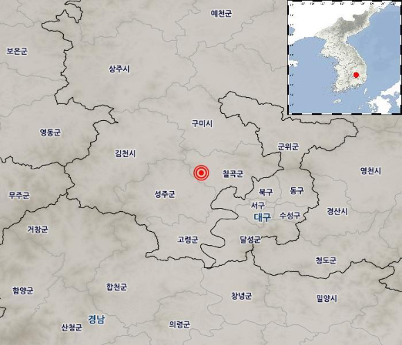 경북 칠곡서 규모 2.6의 지진이 발생했다. [사진=기상청]