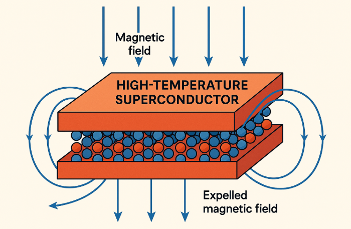 고온 초전도체 구조와 자기장 상호작용 이미지 보기