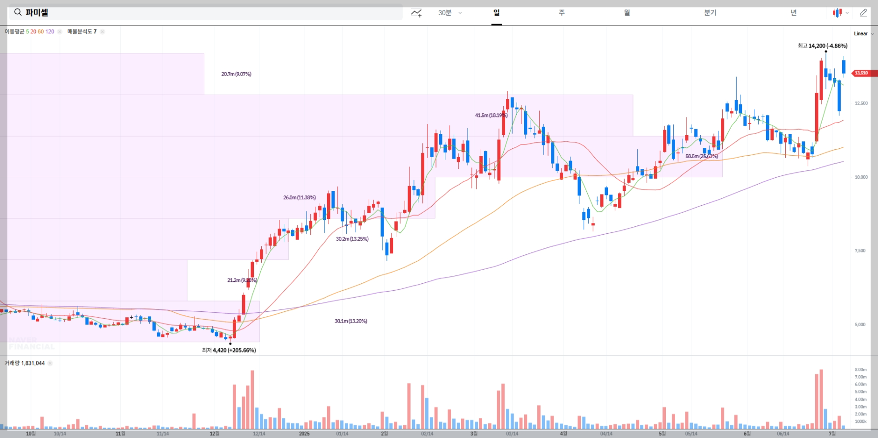 파미셀 현재 주가 차트