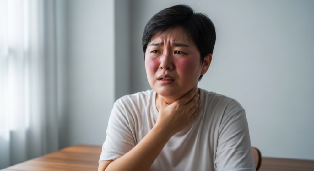 갑상선 기능 항진증 증상으로 불편함을 느끼는 모습