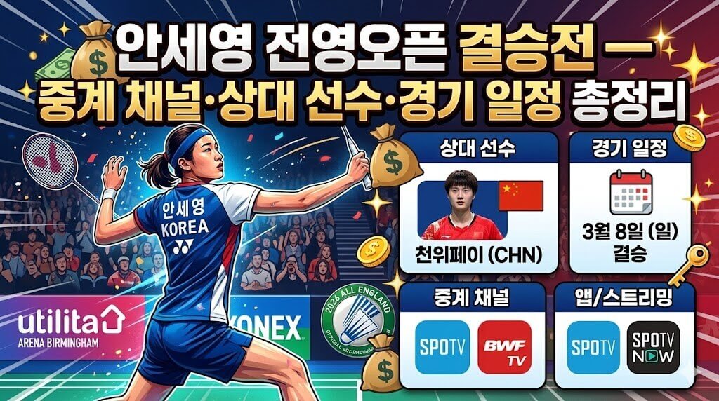 안세영 전영오픈 결승 생중계 어디서? 상대&middot;시간 완벽정리