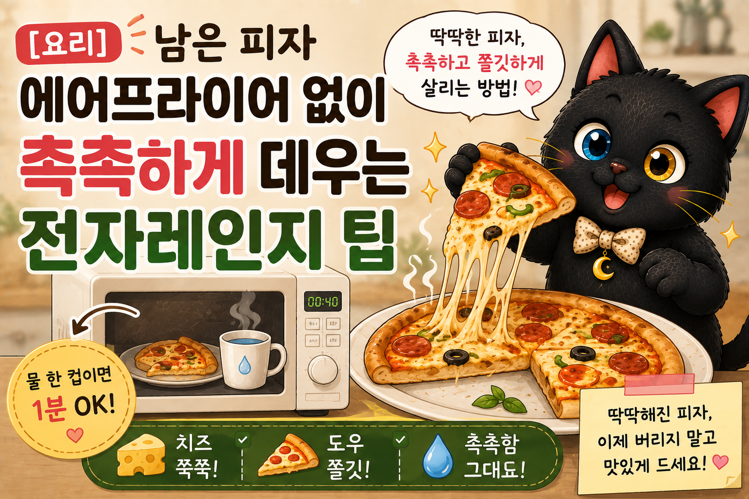 남은 피자 에어프라이어 없이 촉촉하게 데우는 법, 전자레인지로 맛 살리는 간단한 방법