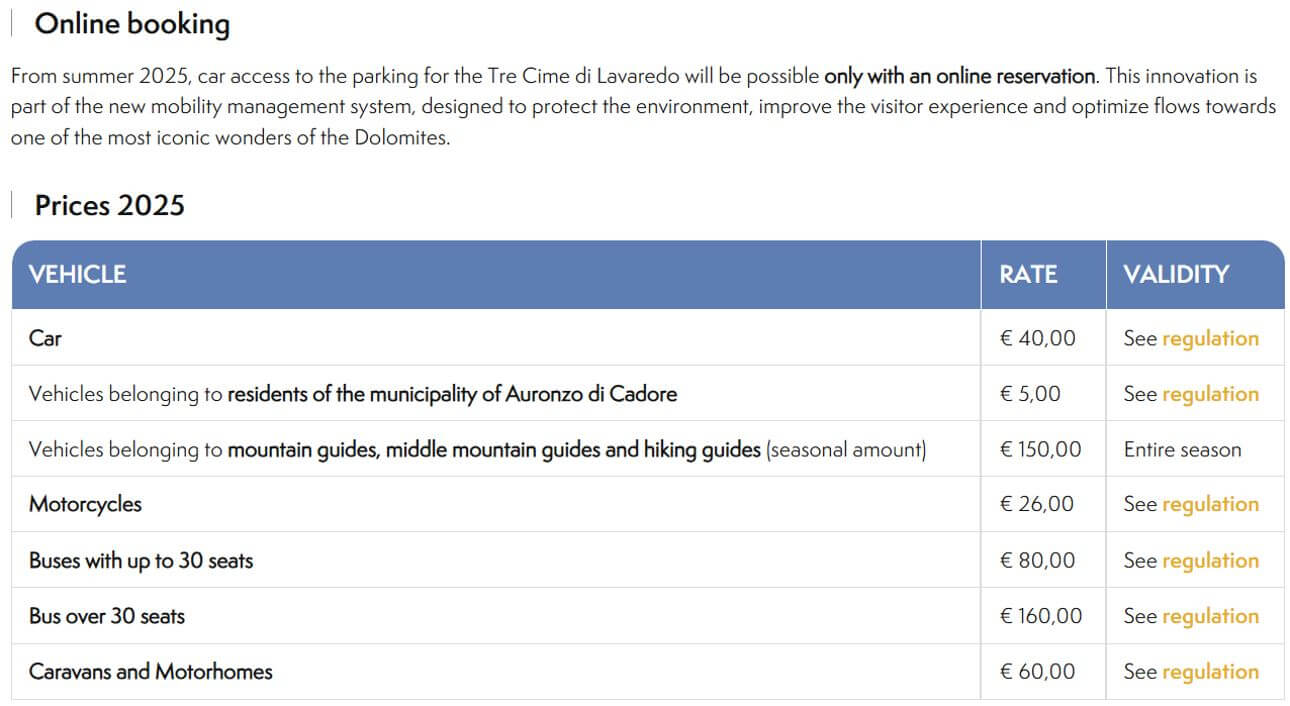 Tre Cime di Lavaredo Parking: How to Book Online (Auronzo Hut)