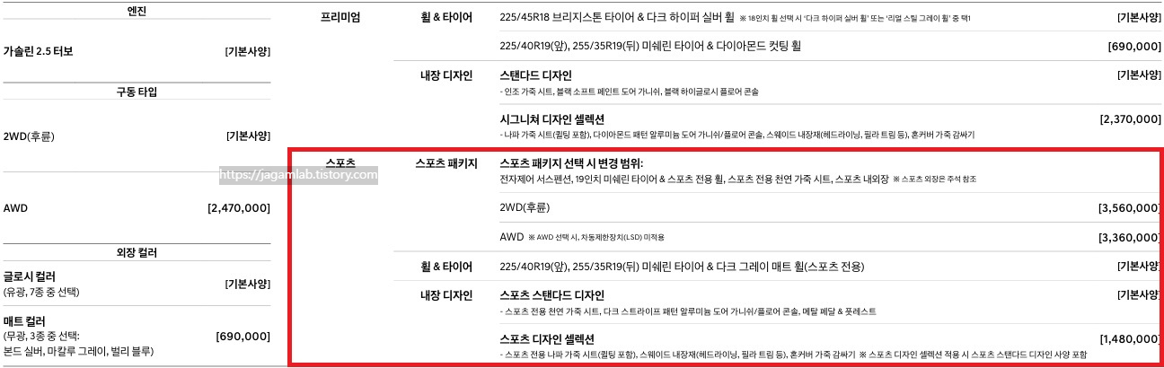 2026 G70 슈팅 브레이크 스포츠 필수 선택 사양