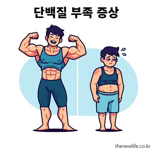 단백질 부족 증상 비교 – 근육질 건강 체형과 단백질 부족으로 인한 체력 저하 체형