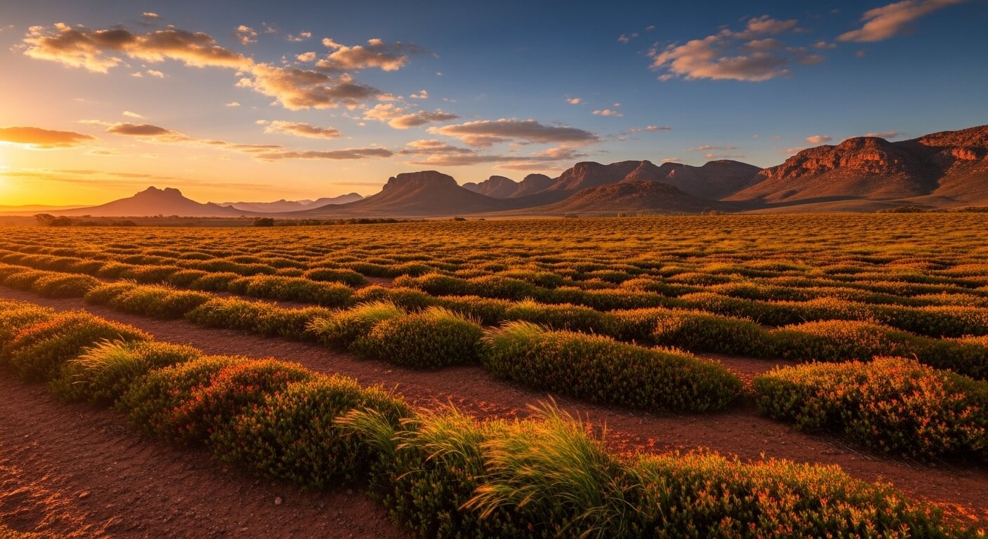 남아프리카 공화국 세더버그 산맥의 광활한 루이보스 재배지 전경