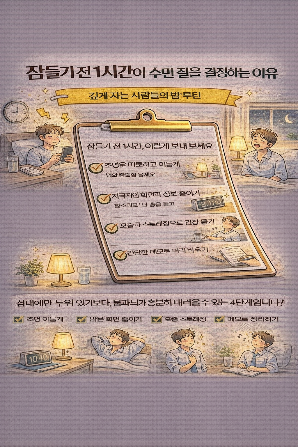 잠들기 전 1시간이 수면 질을 결정하는 이유, 깊게 자는 사람들의 밤 루틴