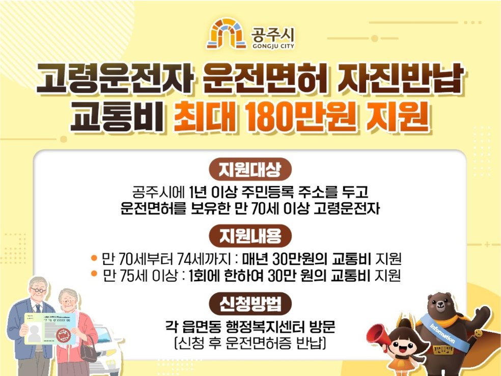 2026 공주시 고령운전자 운전면허반납 지원금 대상