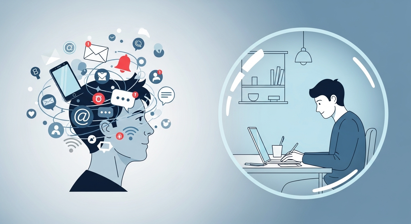 집중력 향상, 집중 흐름, 방해 요소 제거, 생산성 높이기, 디지털 디톡스, 뽀모도로 기법, 몰입 전략, 업무 효율성, 스트레스 관리, 자기 관리