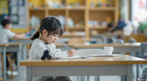 태블릿 사용을 중단하고 공부하는 어린이