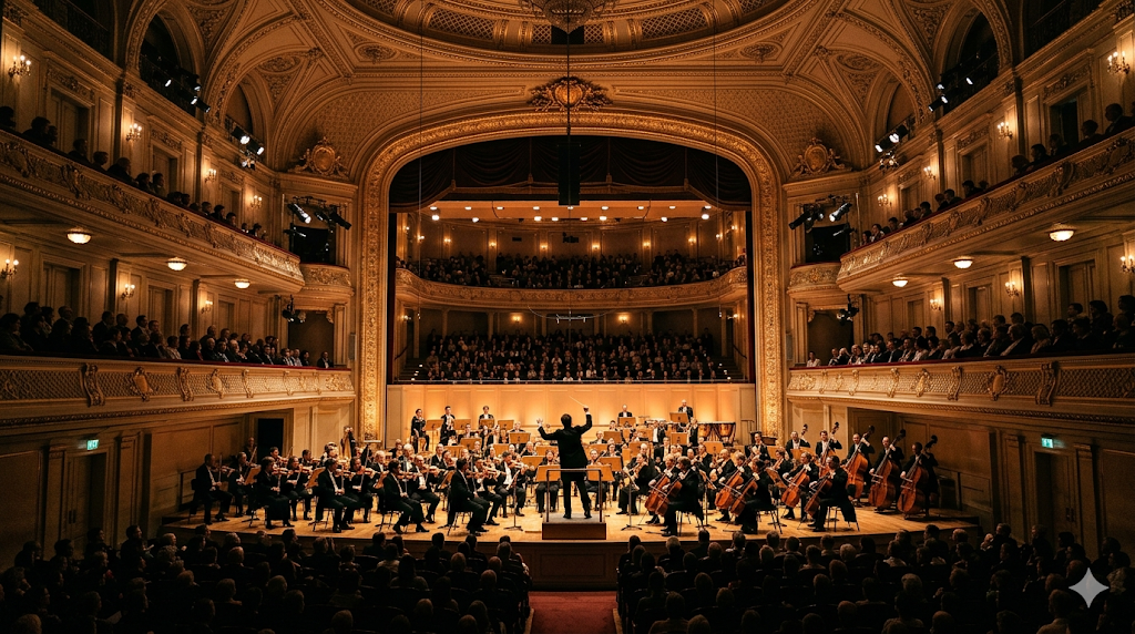 클래식 코서트 전경과 오케스트라 무대
