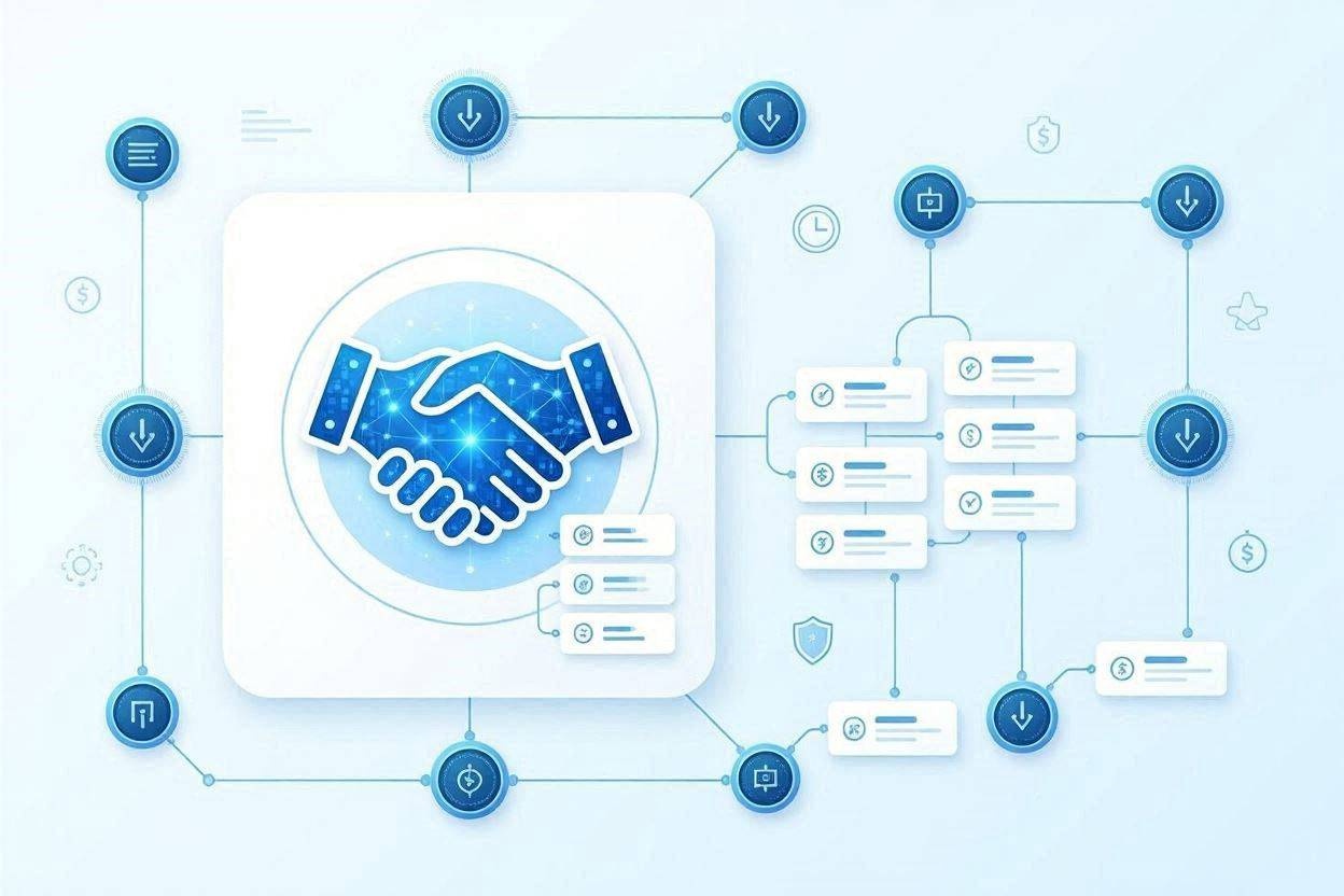 Concept of automated smart contracts on the blockchain.
