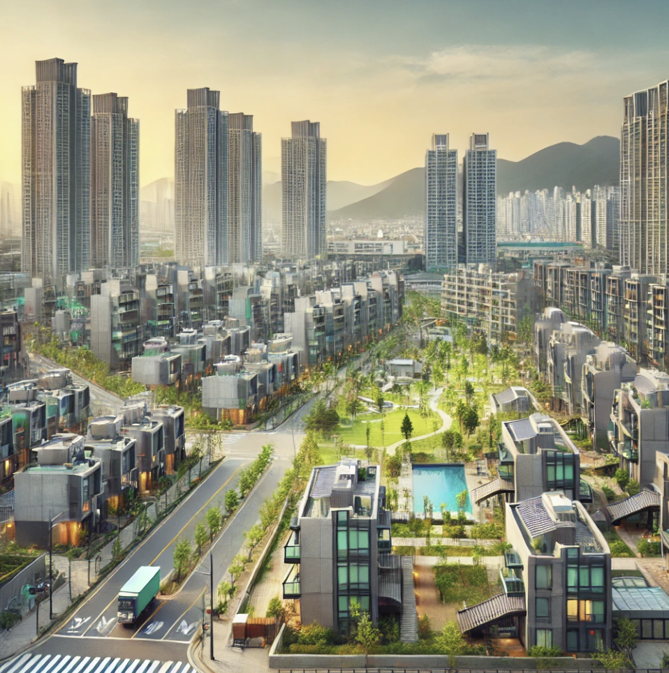 공공주택 단지와 녹지 공간이 어우러진 장면