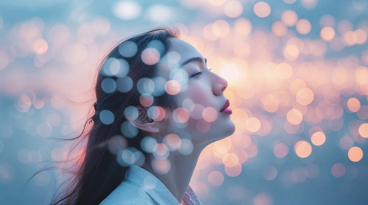 자연을 느끼며 순간에 집중하는 여자의 얼굴