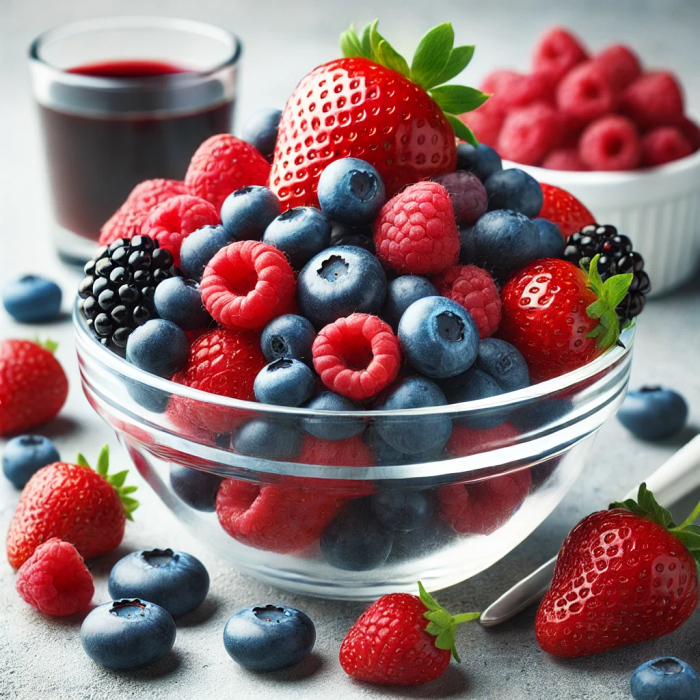혈당 조절에 좋은 베리류 과일(딸기&amp;#44; 블루베리&amp;#44; 라즈베리) 이미지.
