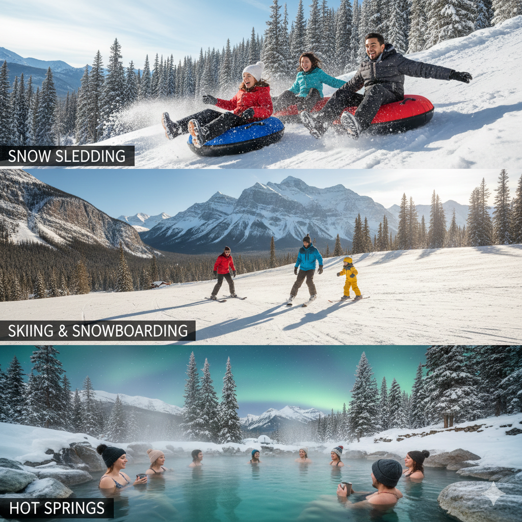 캐나다 겨울여행에서 즐길수있는 눈썰매 스키 온천