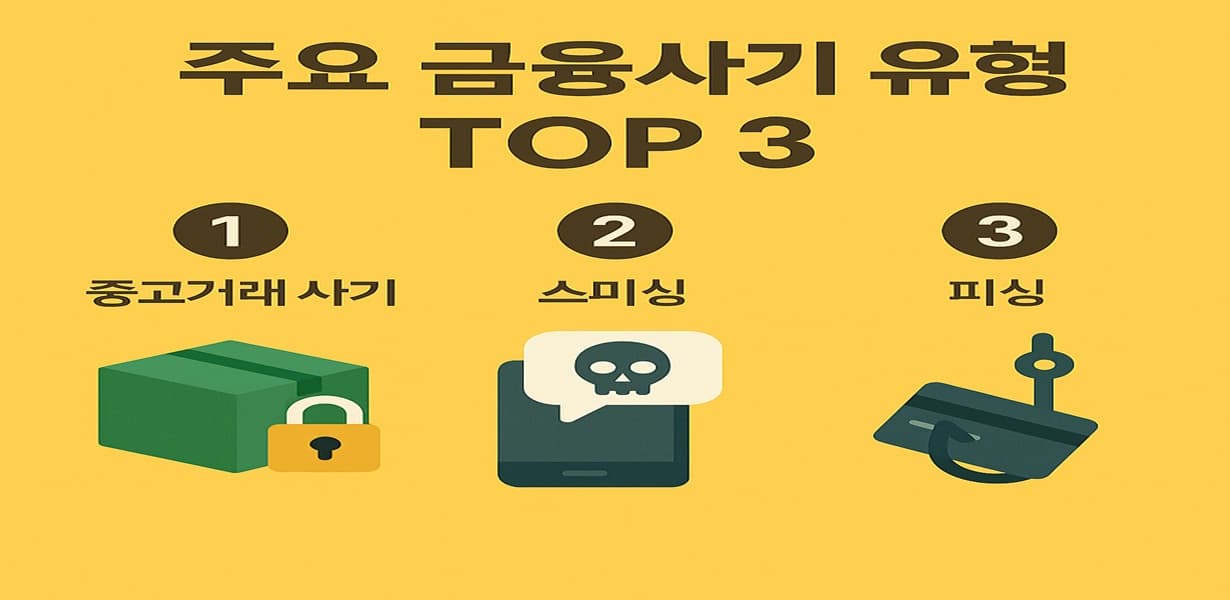 주요 금융사기 유형 TOP 3를 정리한 인포그래픽 이미지