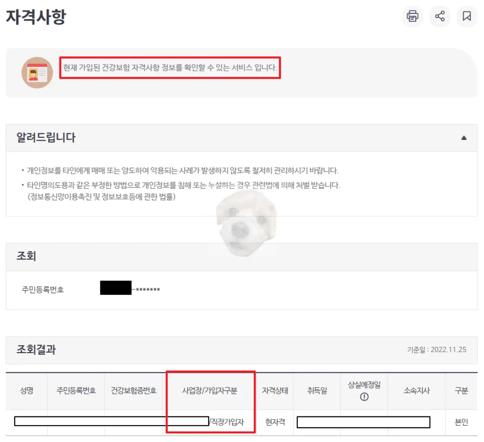 건강보험 자격사항 정보