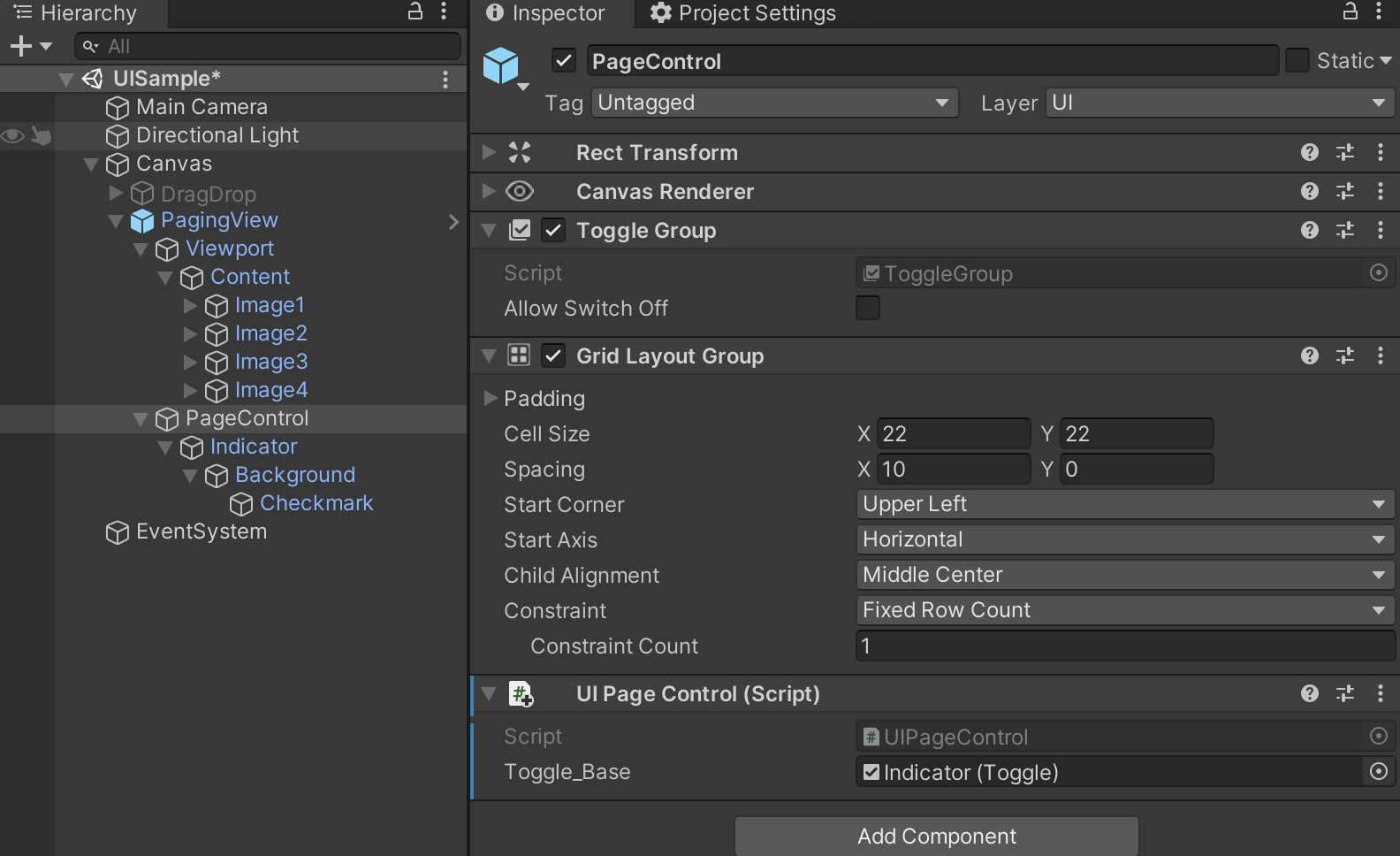 unity ui page control 구성