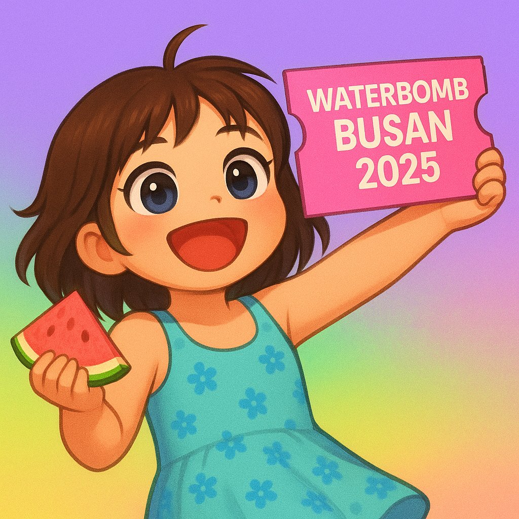 Waterbomb Busan 2025 티켓을 든 헤롱이 캐릭터