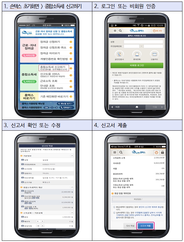 손택스 종합소득세 신고화면