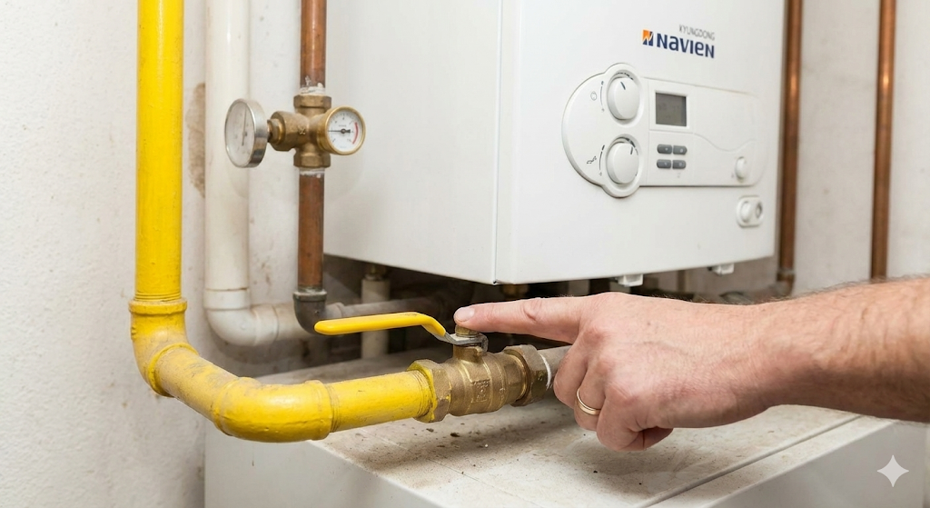 경동나비엔 보일러 가스 중간 밸브 열림 확인 방법