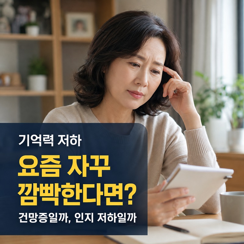 집 안에서 메모장을 바라보며 잠시 생각에 잠긴 중년 여성의 자연스러운 생활 모습