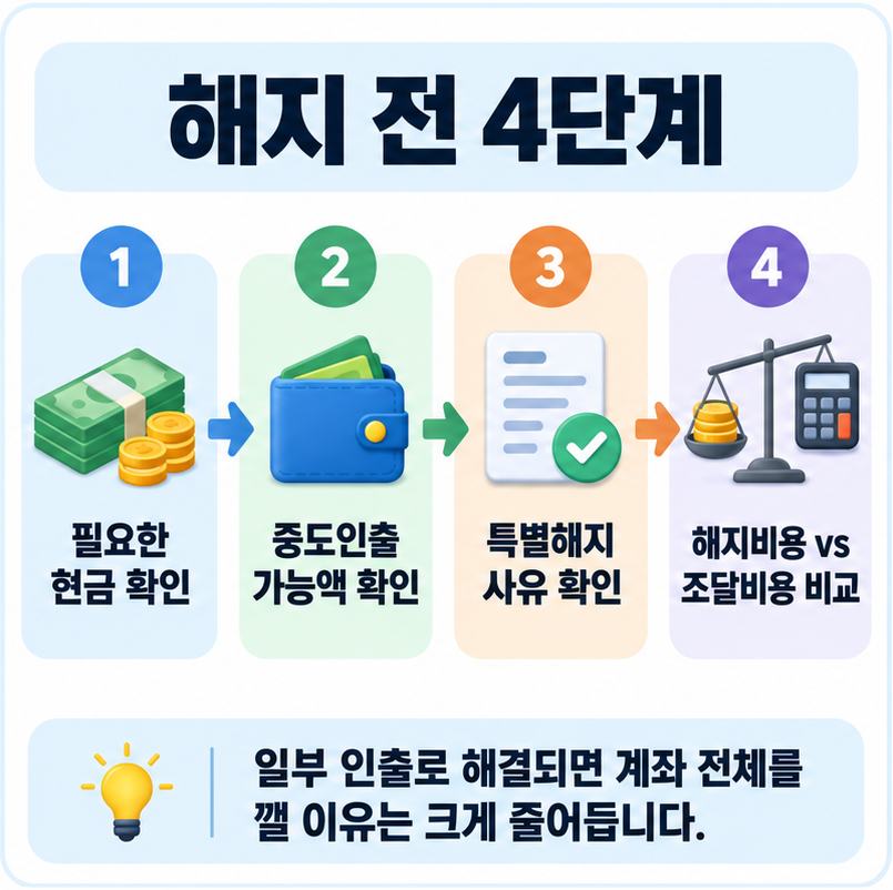 ISA 중도인출 해지 선택을 실제 인출 가능액과 부족액으로 판단하는 흐름