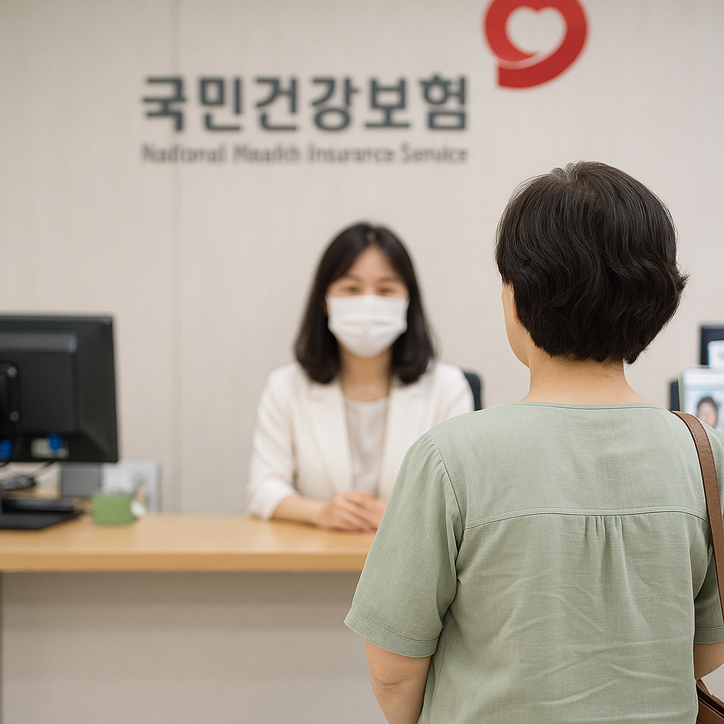 국민건강보험공단 지사에서 마스크를 쓴 직원과 민원인이 창구에서 상담 중인 모습.
