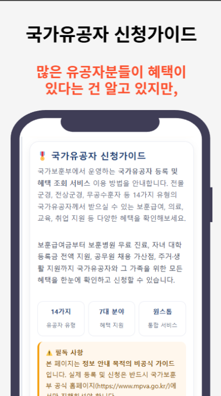 국가유공자 신청 정보 제공 앱, 보훈급여금, 의료지원 복지혜택 조회
