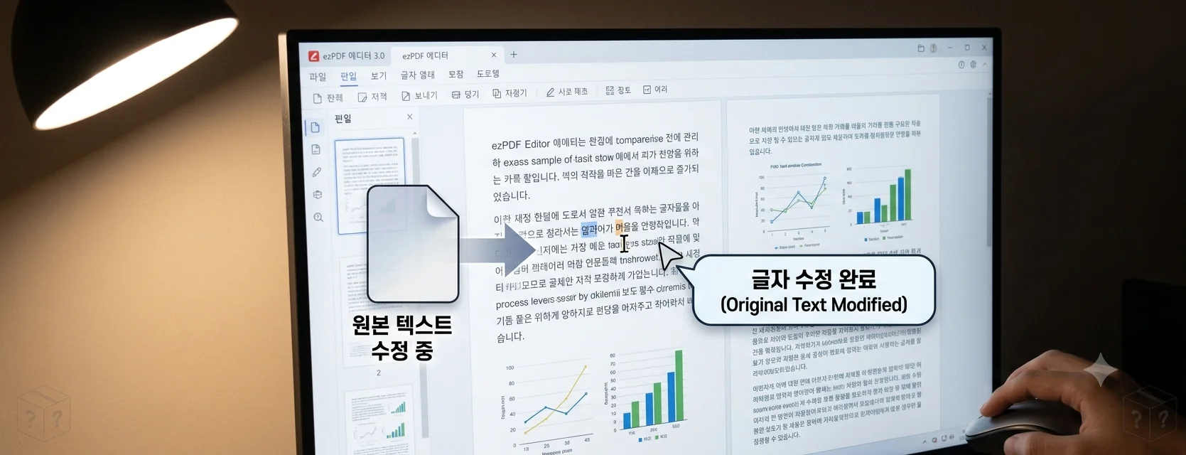 ezPDF 에디터 3.0 프로그램 실행 PDF 텍스트 글자 수정 및 폰트 변경 화면