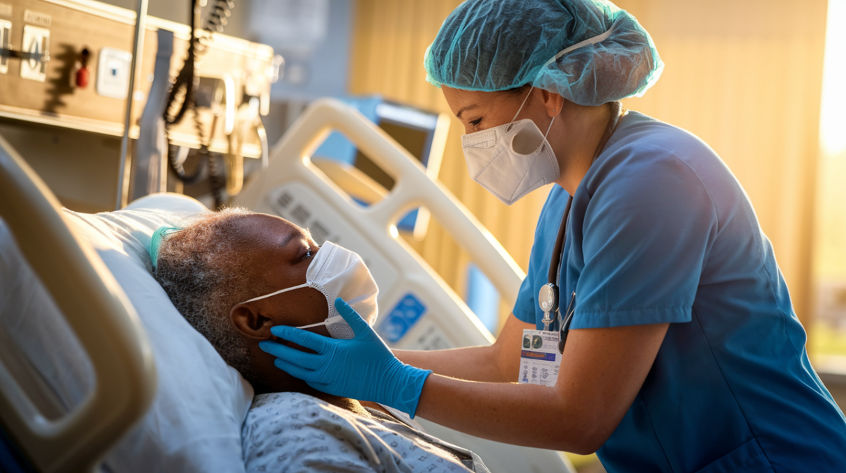 바이러스 환자가 치료 받고 있는 모습