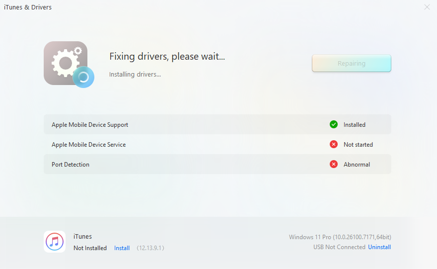3uTools 드라이브 설치중