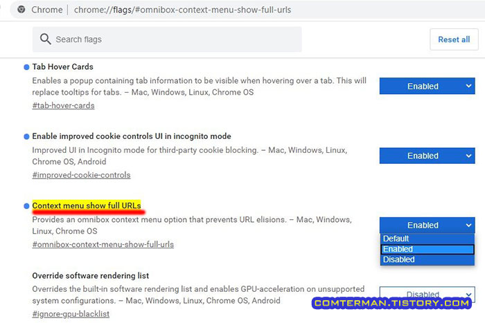 Context menu show full URLs