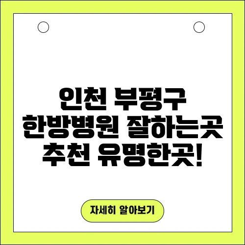 인천 부평구 한방병원 잘하는곳 추천 유명한곳!