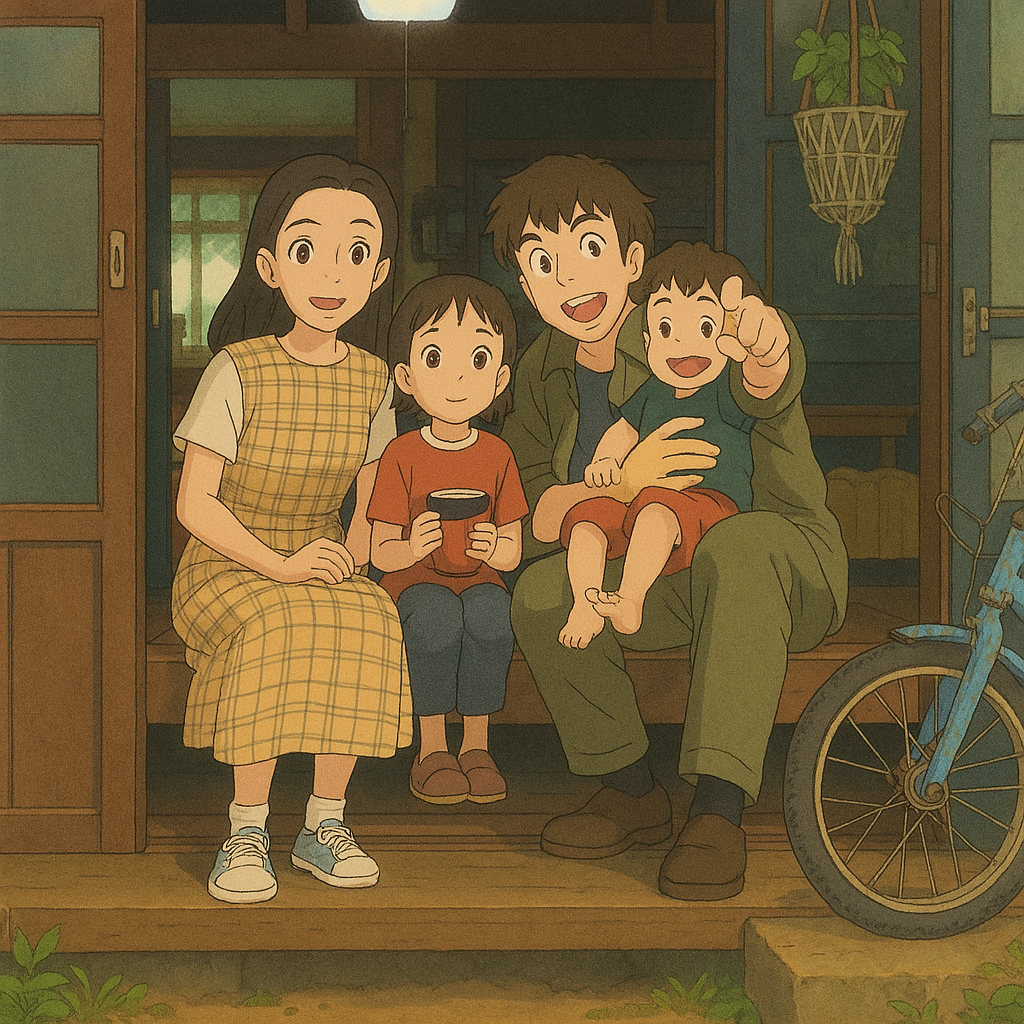 가족사진 지브리스타일 이미지