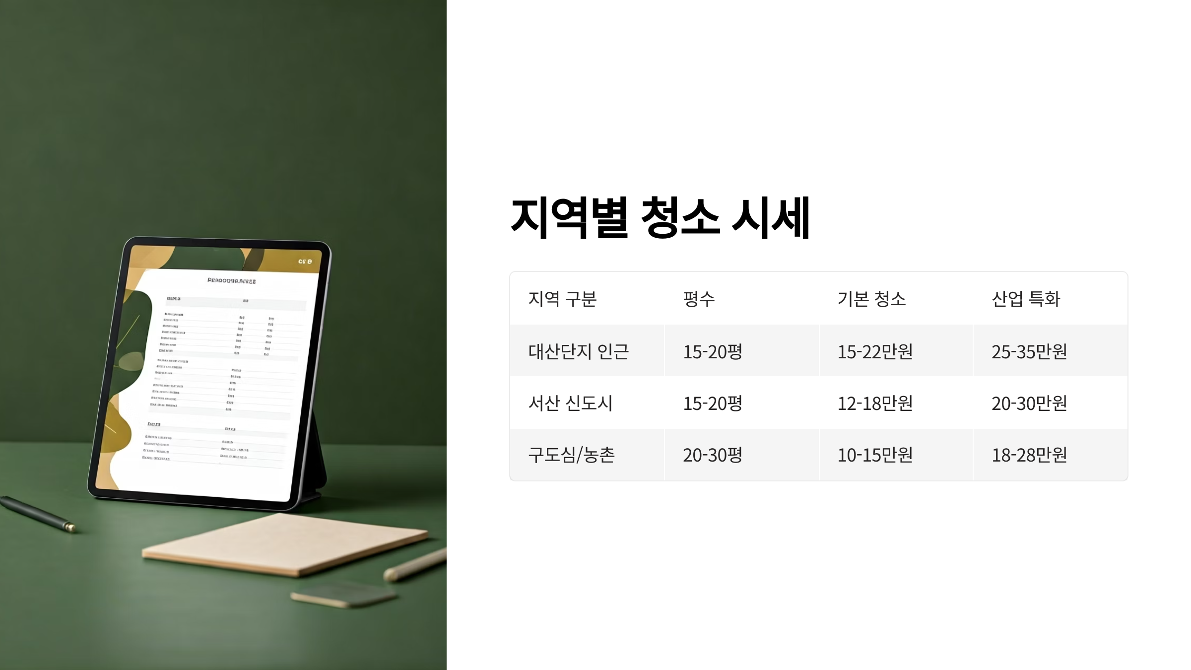 서산 입주청소 비용 지역별